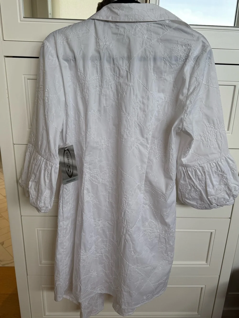 Samuel Dong NWT White Embroidered Tunic Blouse Puff Sleeve L - Picture 5 of 8